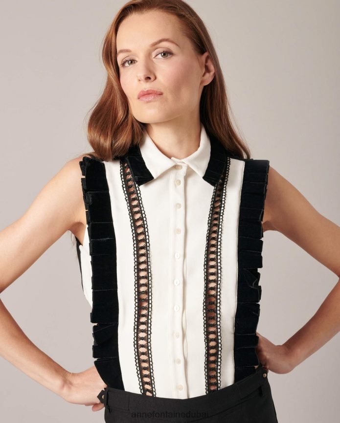 مُكَمِّلات عبد اللطيف Anne Fontaine نحيف واجهة قميص تاهو وياقة أمامية للقميص أسود/أبيض T622DL579