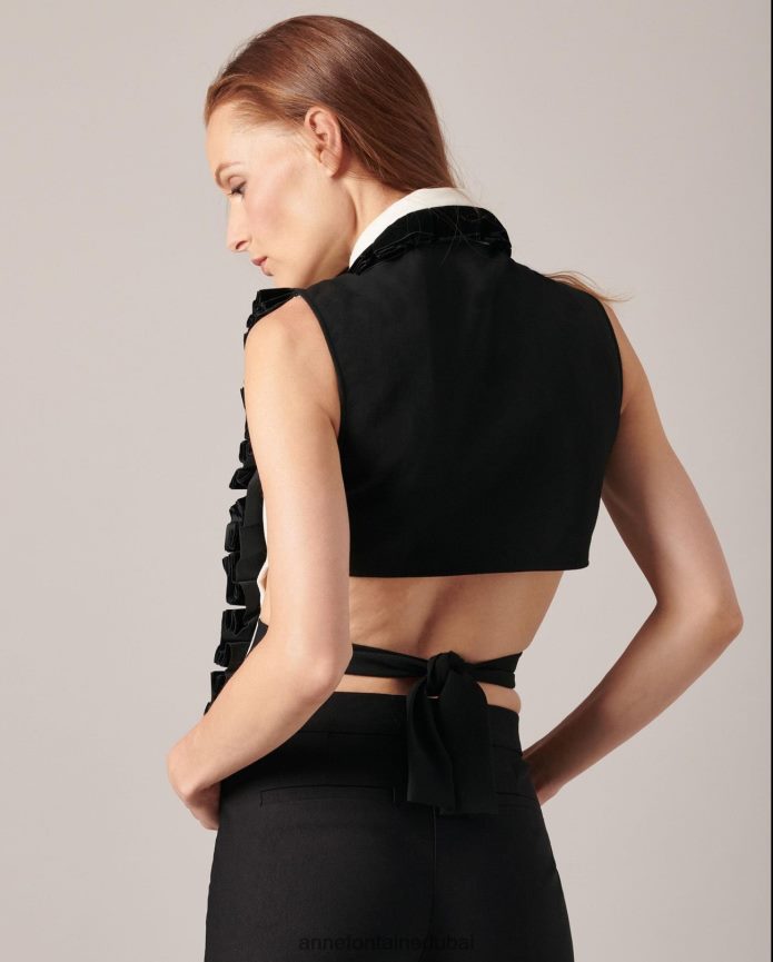 مُكَمِّلات عبد اللطيف Anne Fontaine نحيف واجهة قميص تاهو وياقة أمامية للقميص أسود/أبيض T622DL579