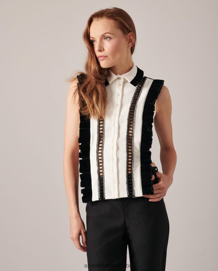 مُكَمِّلات عبد اللطيف Anne Fontaine نحيف واجهة قميص تاهو وياقة أمامية للقميص أسود/أبيض T622DL579