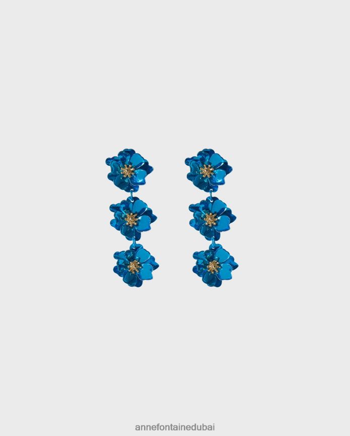 مُكَمِّلات عبد اللطيف Anne Fontaine نحيف أقراط اليخت حلق ثلاثي الطبقات مع المركز ذهبي/أزرق T622DL581