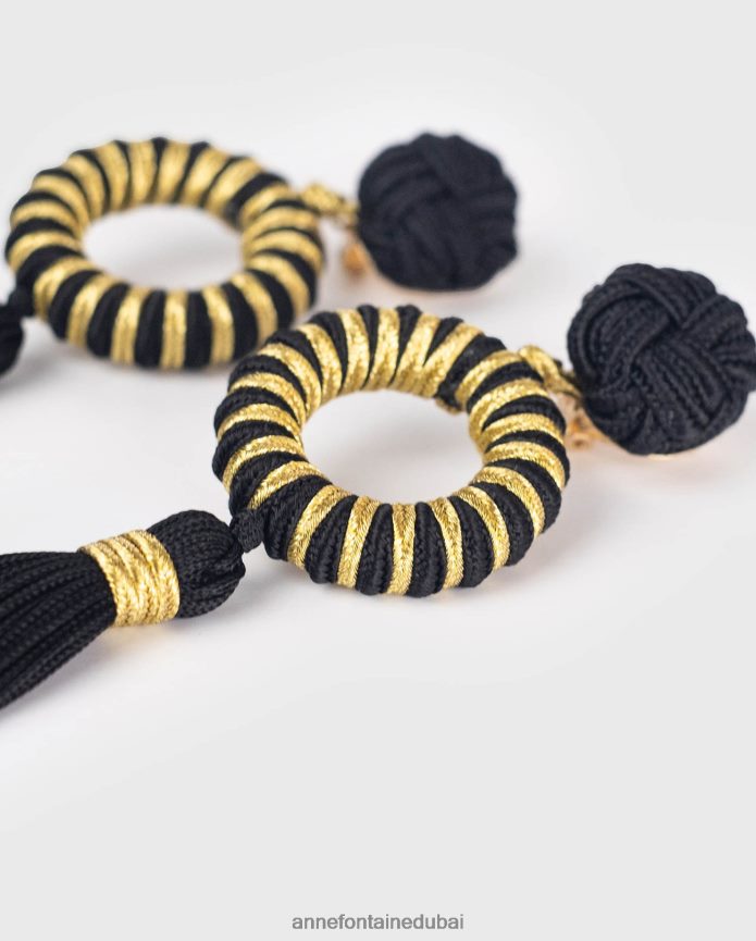 مُكَمِّلات عبد اللطيف Anne Fontaine نحيف أقراط إرنست وأقراط شرابة مزخرفة الذهب الأسود T622DL582