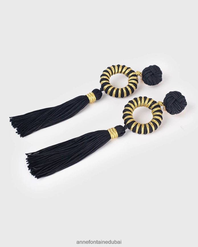 مُكَمِّلات عبد اللطيف Anne Fontaine نحيف أقراط إرنست وأقراط شرابة مزخرفة الذهب الأسود T622DL582