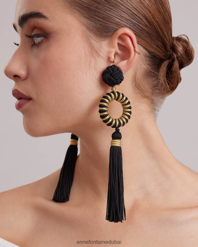 مُكَمِّلات عبد اللطيف Anne Fontaine نحيف أقراط إرنست وأقراط شرابة مزخرفة الذهب الأسود T622DL582