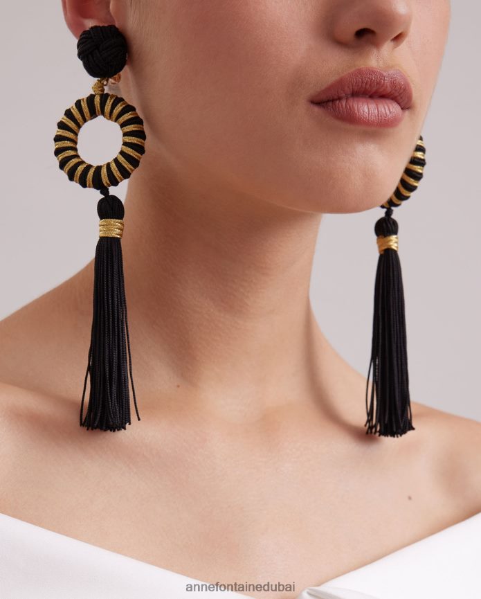 مُكَمِّلات عبد اللطيف Anne Fontaine نحيف أقراط إرنست وأقراط شرابة مزخرفة الذهب الأسود T622DL582