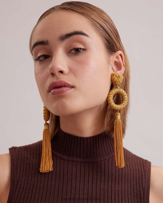 مُكَمِّلات عبد اللطيف Anne Fontaine نحيف أقراط إرنست أقراط شرابة مزخرفة ذهب T622DL583