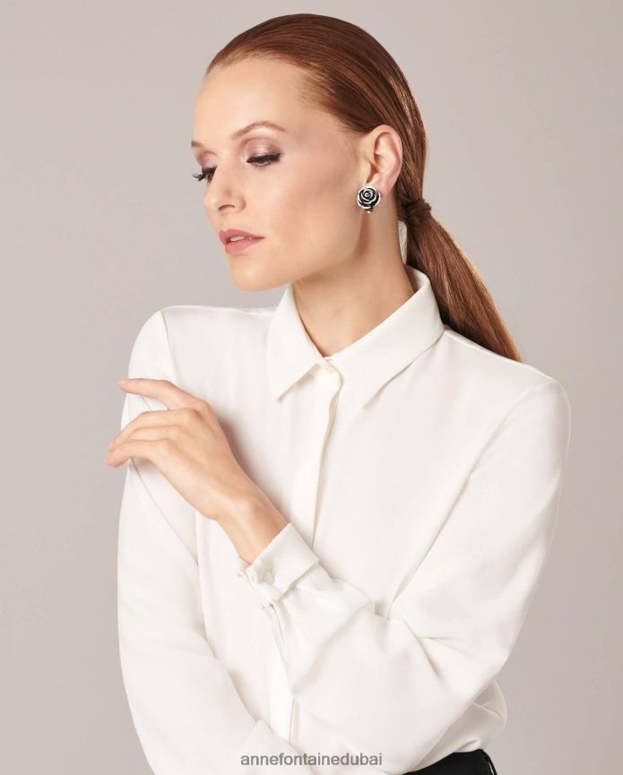 مُكَمِّلات عبد اللطيف Anne Fontaine نحيف أقراط فيورا وأقراط على شكل زهرة أسود/أبيض T622DL587