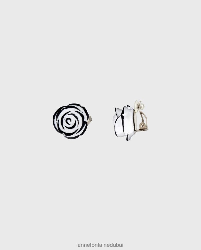 مُكَمِّلات عبد اللطيف Anne Fontaine نحيف أقراط فيورا وأقراط مشبكية على شكل زهرة أسود/أبيض T622DL588