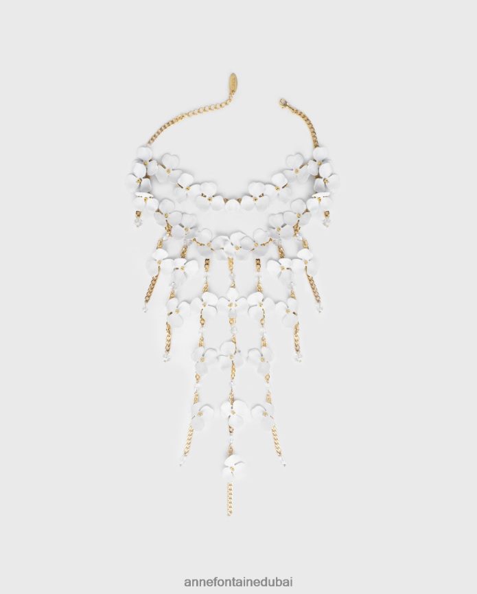 مُكَمِّلات عبد اللطيف Anne Fontaine نحيف قلادة بيرلايا طويلة وقلادة على شكل زهرة ذهب ابيض T622DL597