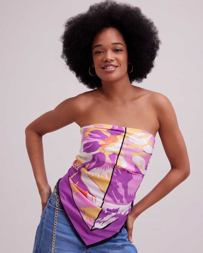 مُكَمِّلات عبد اللطيف Anne Fontaine نحيف وشاح ماتيسيا وشاح حريري مربع مطبوع عليه زهور أرجواني T622DL605