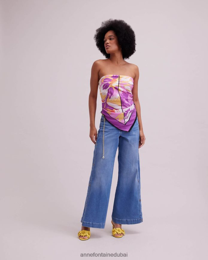 مُكَمِّلات عبد اللطيف Anne Fontaine نحيف وشاح ماتيسيا وشاح حريري مربع مطبوع عليه زهور أرجواني T622DL605