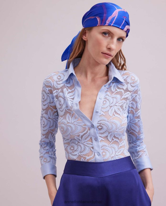 مُكَمِّلات عبد اللطيف Anne Fontaine نحيف وشاح الأوركيد وشاح حريري مطبوع عليه زهور أزرق T622DL606