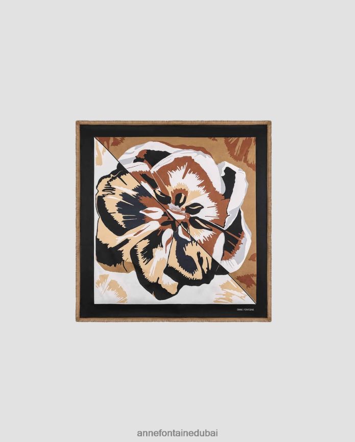 مُكَمِّلات عبد اللطيف Anne Fontaine نحيف إختصار وشاح الحرير وشاح مربع مع التفاصيل زهري T622DL612