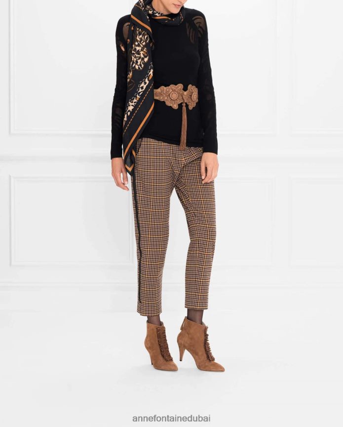 مُكَمِّلات عبد اللطيف Anne Fontaine نحيف أدريان - وشاح الأسد ووشاح بطباعة الفهد زهري T622DL614