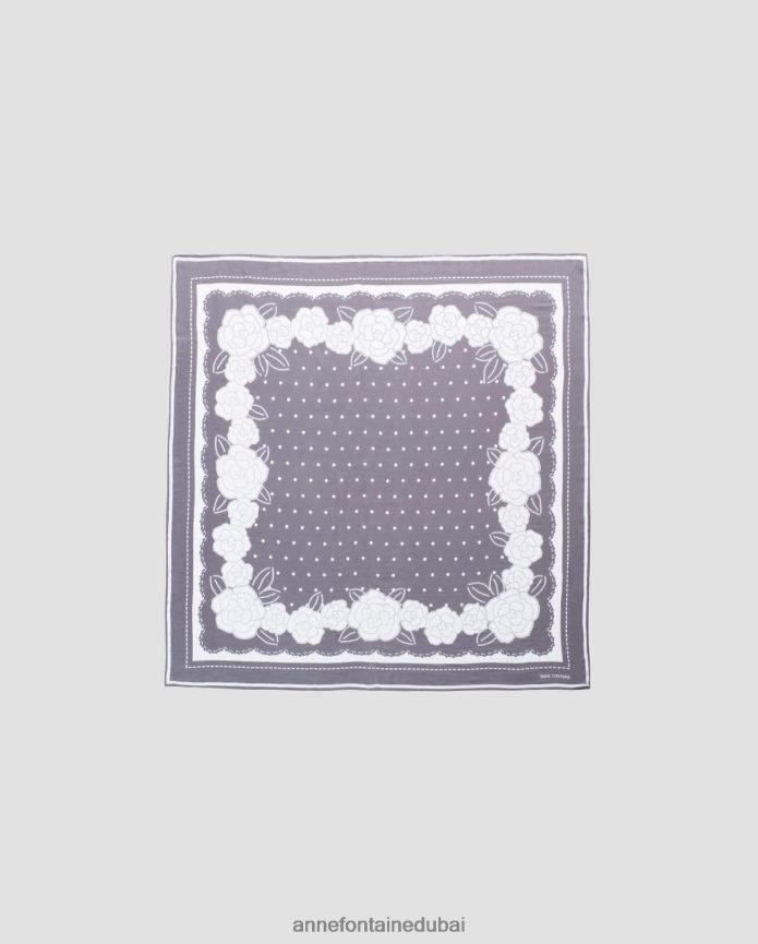 مُكَمِّلات عبد اللطيف Anne Fontaine نحيف وشاح أدريان من الحرير ووشاح زهور الخيزران رمادي T622DL619