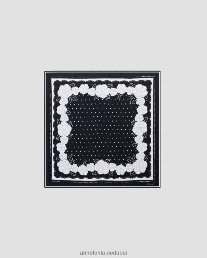 مُكَمِّلات عبد اللطيف Anne Fontaine نحيف وشاح أدريان مزين بالزهور والخيزران والحرير أسود/أبيض T622DL622
