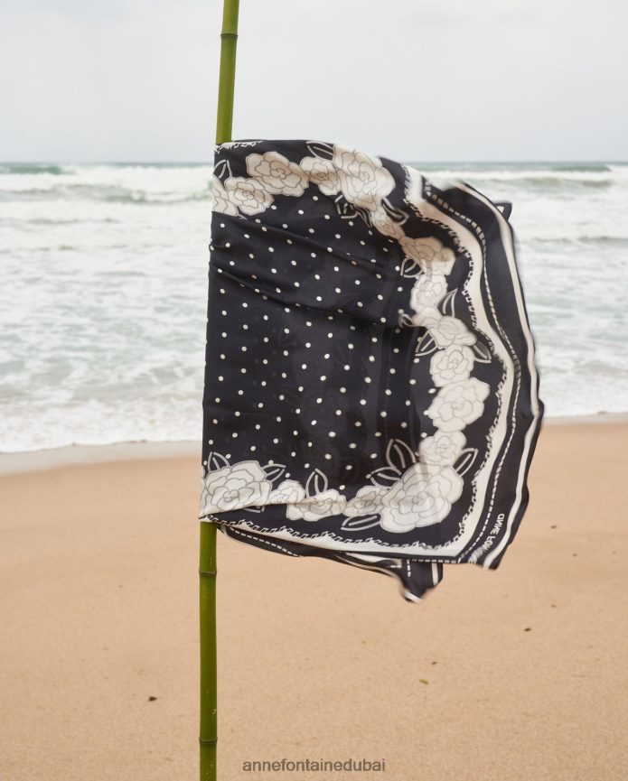 مُكَمِّلات عبد اللطيف Anne Fontaine نحيف وشاح أدريان مزين بالزهور والخيزران والحرير أسود/أبيض T622DL622