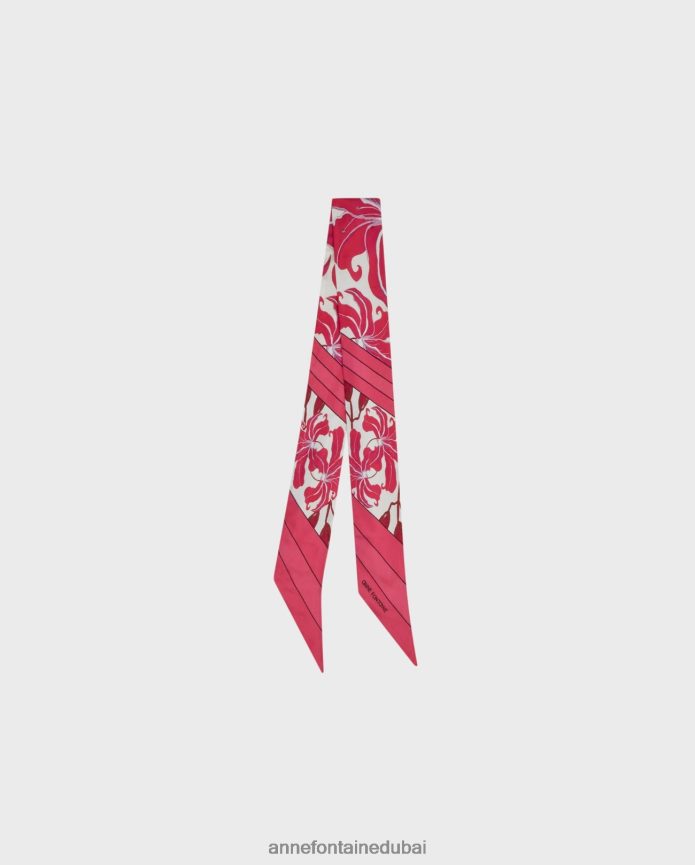 مُكَمِّلات عبد اللطيف Anne Fontaine نحيف وشاح بيكا وشاح ميتزاه الحريري بنمط الأزهار ضارب الى الحمرة T622DL624
