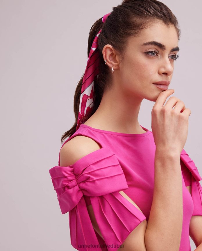 مُكَمِّلات عبد اللطيف Anne Fontaine نحيف وشاح بيكا وشاح ميتزاه الحريري بنمط الأزهار ضارب الى الحمرة T622DL624