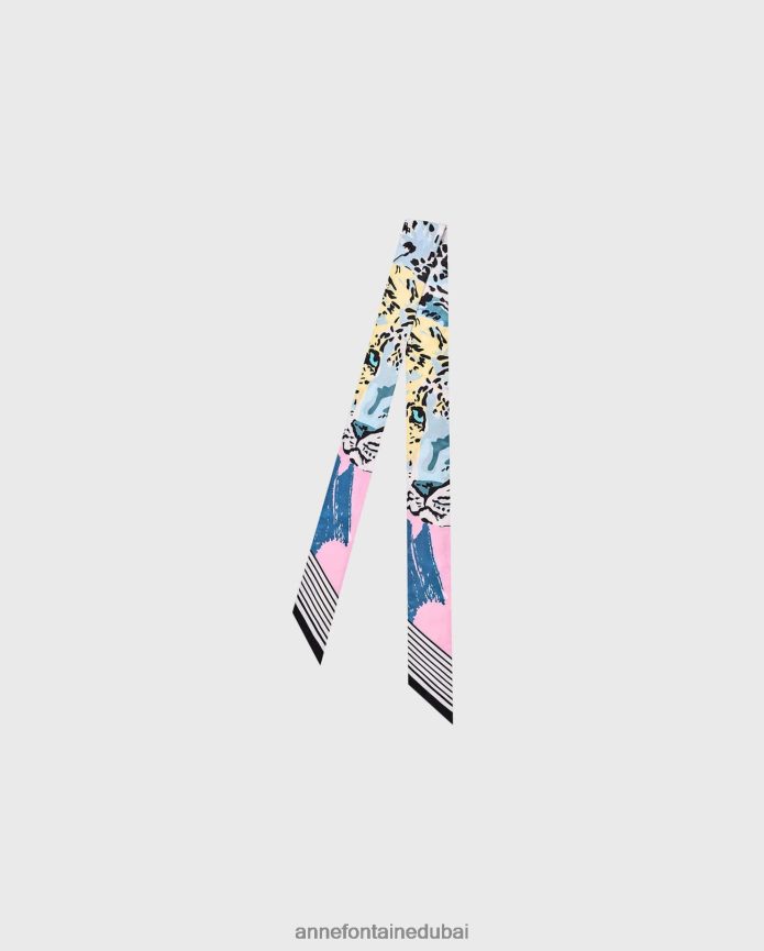 مُكَمِّلات عبد اللطيف Anne Fontaine نحيف وشاح تريستا من نسيج قطني طويل من الحرير بخطوط على شكل جلد الفهد أنيق T622DL626