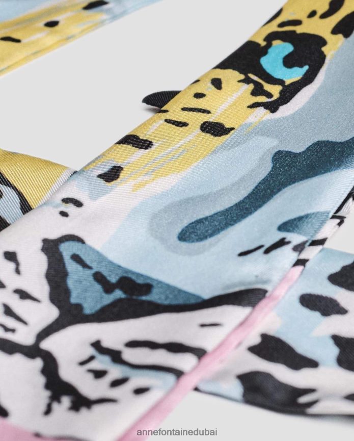 مُكَمِّلات عبد اللطيف Anne Fontaine نحيف وشاح تريستا من نسيج قطني طويل من الحرير بخطوط على شكل جلد الفهد أنيق T622DL626