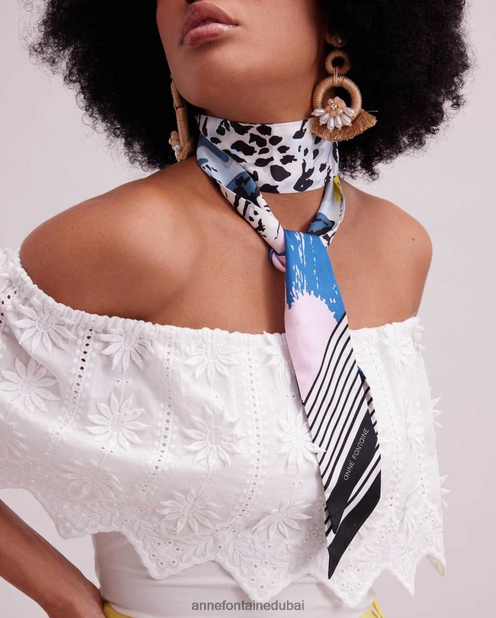 مُكَمِّلات عبد اللطيف Anne Fontaine نحيف وشاح تريستا من نسيج قطني طويل من الحرير بخطوط على شكل جلد الفهد أنيق T622DL626