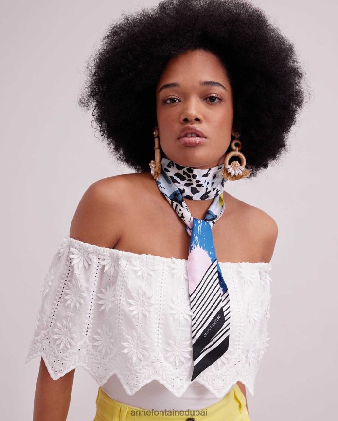 مُكَمِّلات عبد اللطيف Anne Fontaine نحيف وشاح تريستا من نسيج قطني طويل من الحرير بخطوط على شكل جلد الفهد أنيق T622DL626