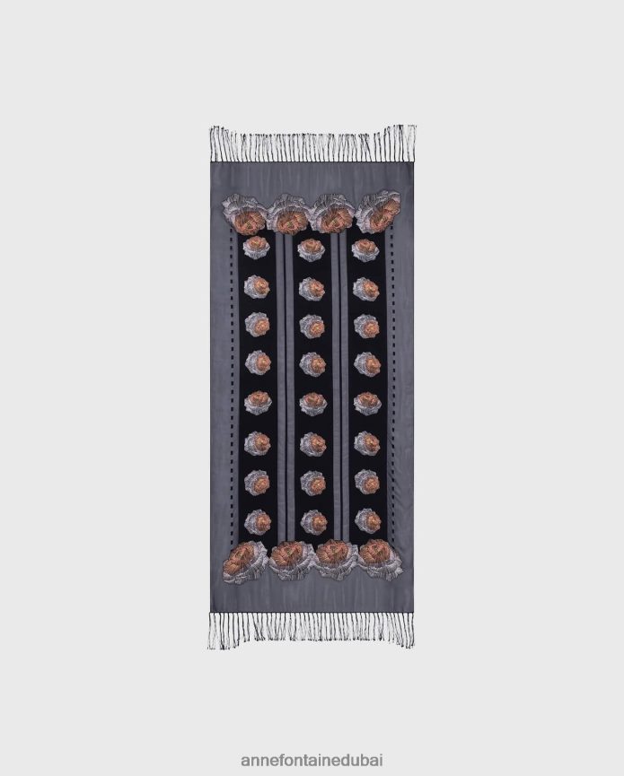 مُكَمِّلات عبد اللطيف Anne Fontaine نحيف وشاح من الحرير الزهري مع هامش أسود T622DL632