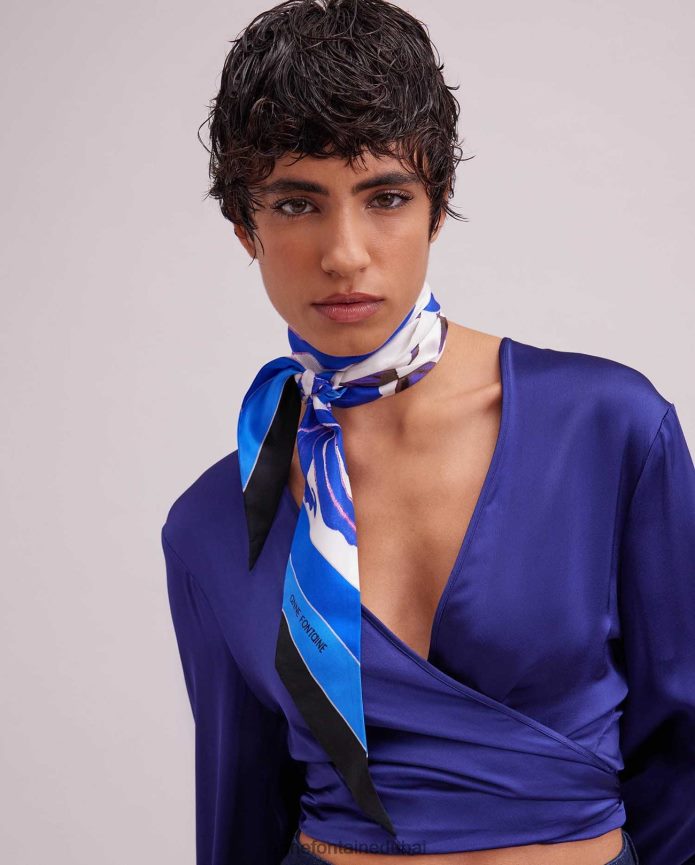 مُكَمِّلات عبد اللطيف Anne Fontaine نحيف وشاح بيكا وشاح ميتزاه الحريري بنمط الأزهار أزرق T622DL634