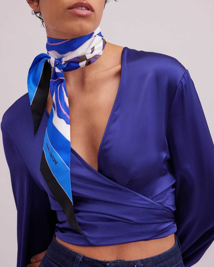 مُكَمِّلات عبد اللطيف Anne Fontaine نحيف وشاح بيكا وشاح ميتزاه الحريري بنمط الأزهار أزرق T622DL634