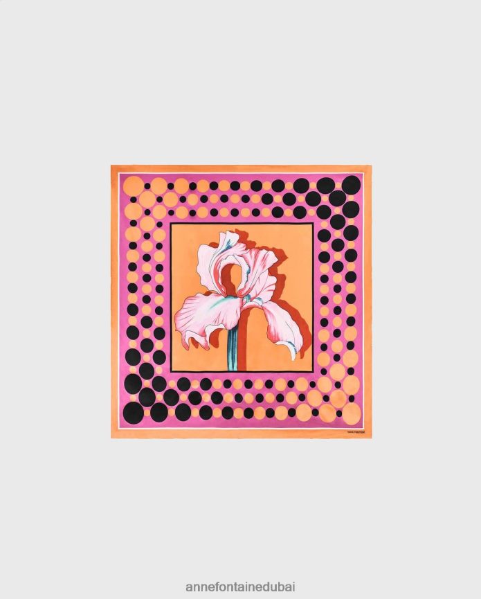 مُكَمِّلات عبد اللطيف Anne Fontaine نحيف وشاح تود وشاح حريري مربع بالخط العريض برتقالي/فوشيا T622DL636