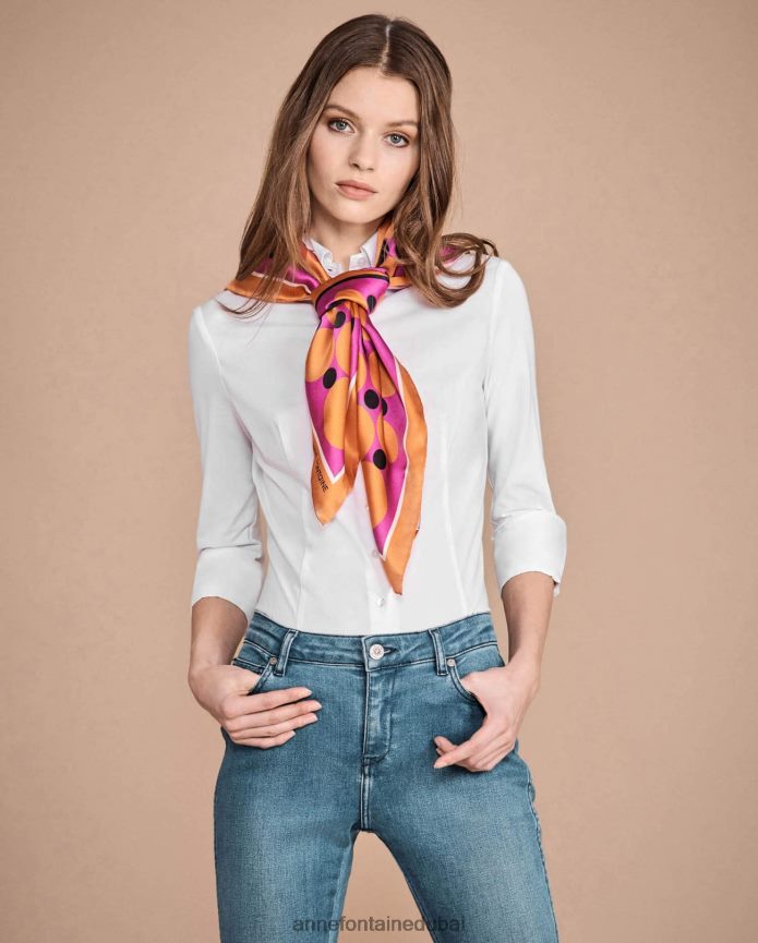 مُكَمِّلات عبد اللطيف Anne Fontaine نحيف وشاح تود وشاح حريري مربع بالخط العريض برتقالي/فوشيا T622DL636