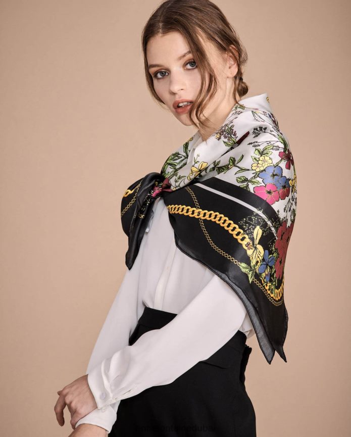 مُكَمِّلات عبد اللطيف Anne Fontaine نحيف وشاح تيفا وشاح حريري مربع مع باقات الورد زهري T622DL639