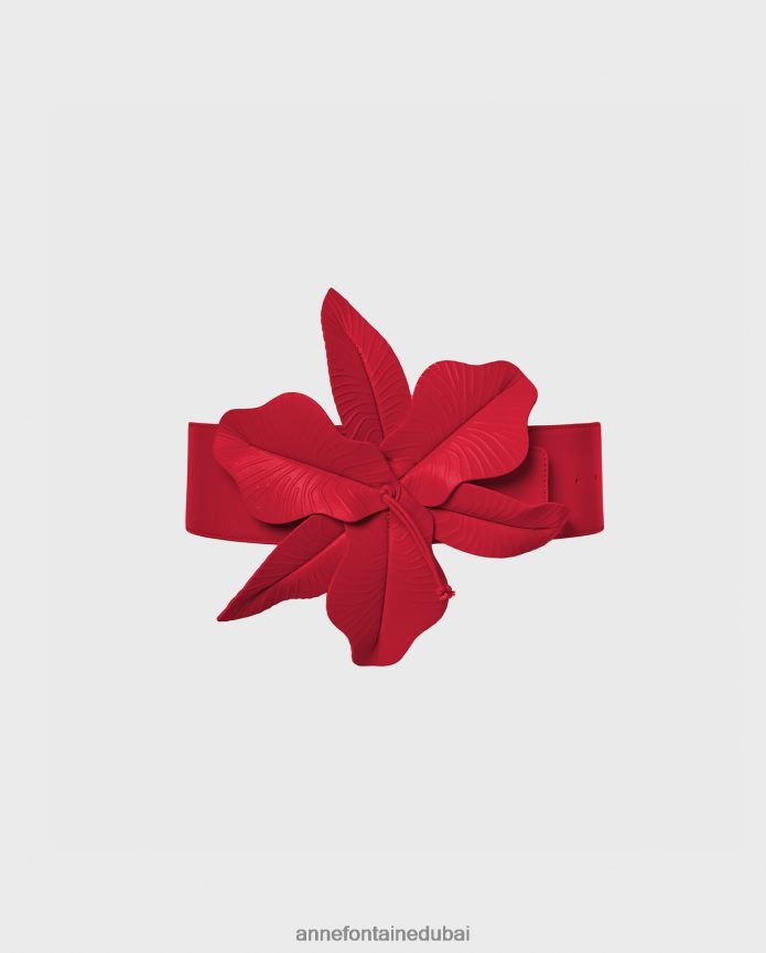 مُكَمِّلات عبد اللطيف Anne Fontaine نحيف حزام كاري تيف حزام جلدي عريض مع زهرة كبيرة الحجم أحمر T622DL641