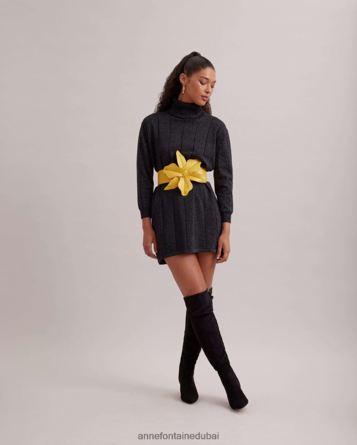 مُكَمِّلات عبد اللطيف Anne Fontaine نحيف حزام كاري الباسك حزام جلدي عريض بزخارف نباتية كبيرة الحجم أصفر T622DL642