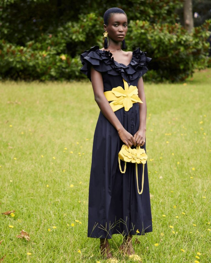 مُكَمِّلات عبد اللطيف Anne Fontaine نحيف حزام كاري الباسك حزام جلدي عريض بزخارف نباتية كبيرة الحجم أصفر T622DL642