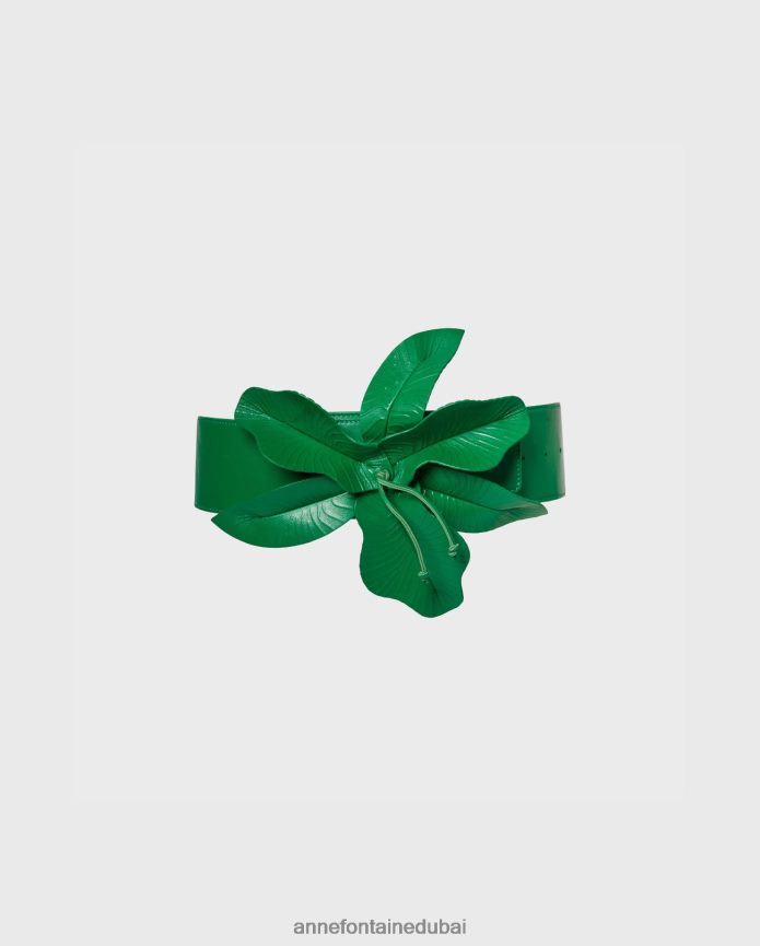 مُكَمِّلات عبد اللطيف Anne Fontaine نحيف حزام كاري الباسك حزام جلدي عريض بزخارف نباتية كبيرة الحجم أخضر T622DL643