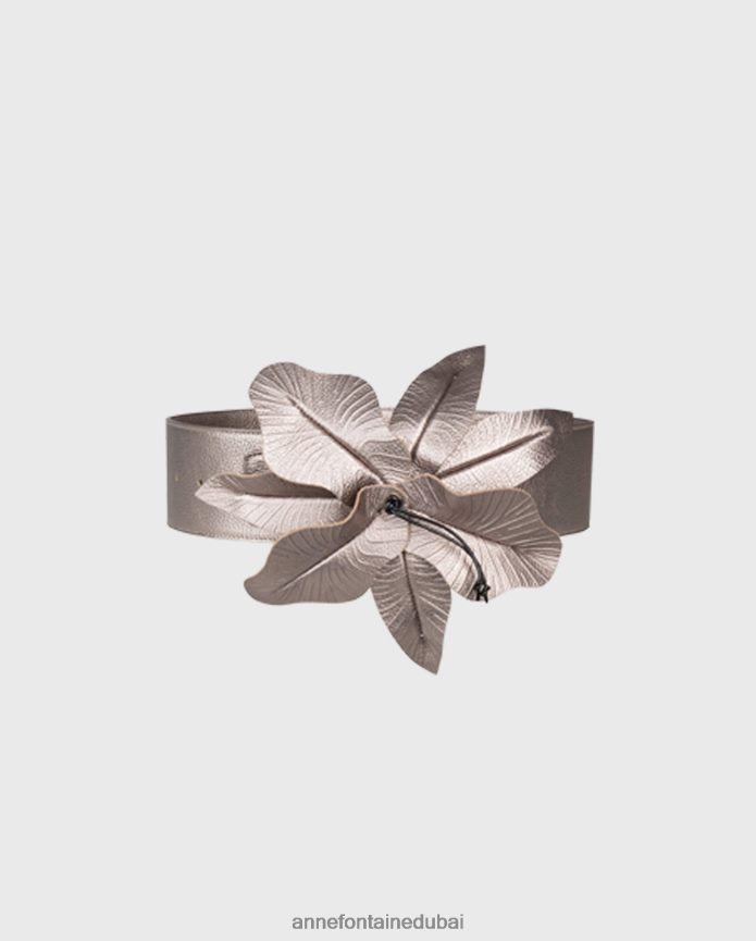 مُكَمِّلات عبد اللطيف Anne Fontaine نحيف حزام كاري معدني حزام زهور عريض من الجلد المعدني برونزية T622DL644