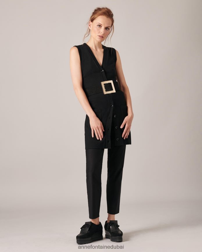 مُكَمِّلات عبد اللطيف Anne Fontaine نحيف حزام بابل عريض من جلد الغزال مع إبزيم مميز الذهب الأسود T622DL646