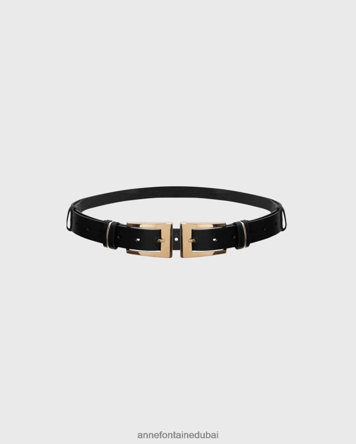 مُكَمِّلات عبد اللطيف Anne Fontaine نحيف حزام والا حزام جلدي مع أبازيم الذهب الأسود T622DL648