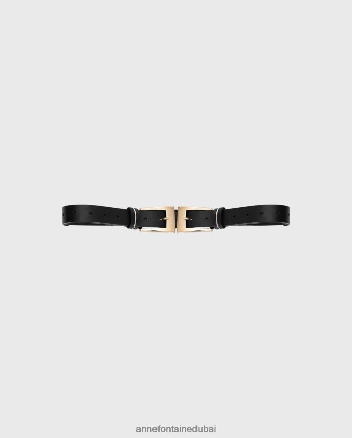 مُكَمِّلات عبد اللطيف Anne Fontaine نحيف حزام والا حزام جلدي مع أبازيم الذهب الأسود T622DL648