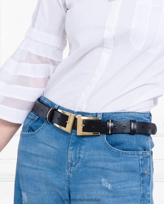 مُكَمِّلات عبد اللطيف Anne Fontaine نحيف حزام والا حزام جلدي مع أبازيم الذهب الأسود T622DL648