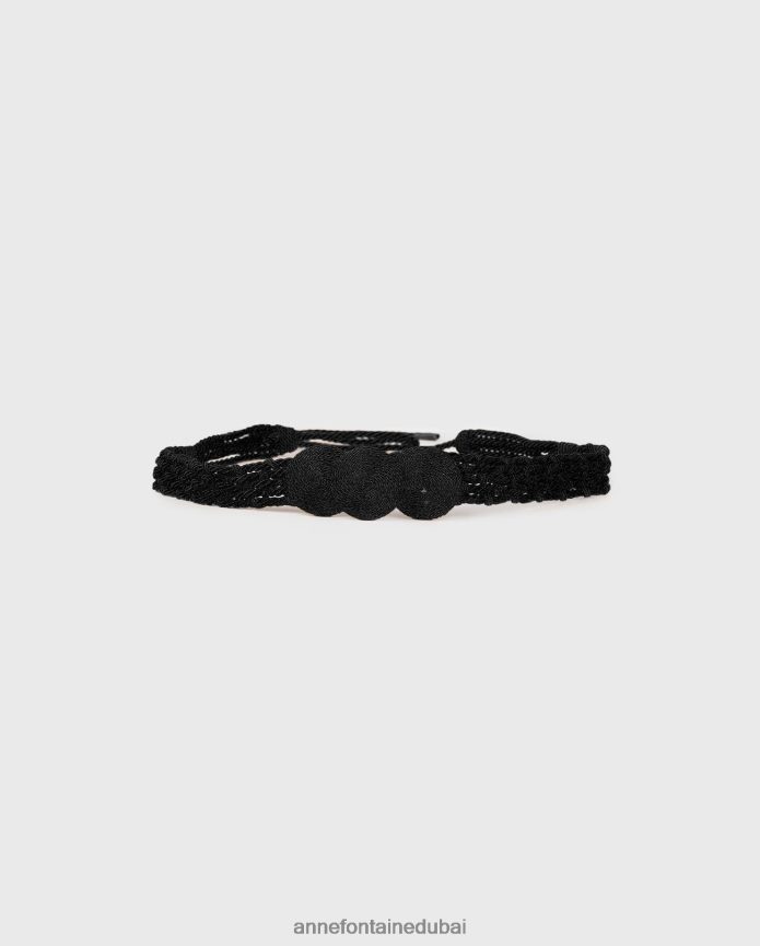 مُكَمِّلات عبد اللطيف Anne Fontaine نحيف حزام حبل بيركنز بنسيج ملتوي وثلاث دوائر مركزية أسود T622DL649
