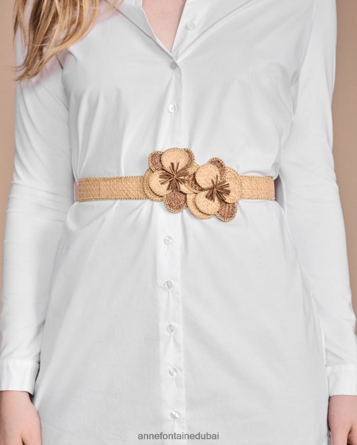 مُكَمِّلات عبد اللطيف Anne Fontaine نحيف حزام أميلي بوهو حزام رفيع من قش الرافية مع زهور قابلة للإزالة أنيق T622DL650