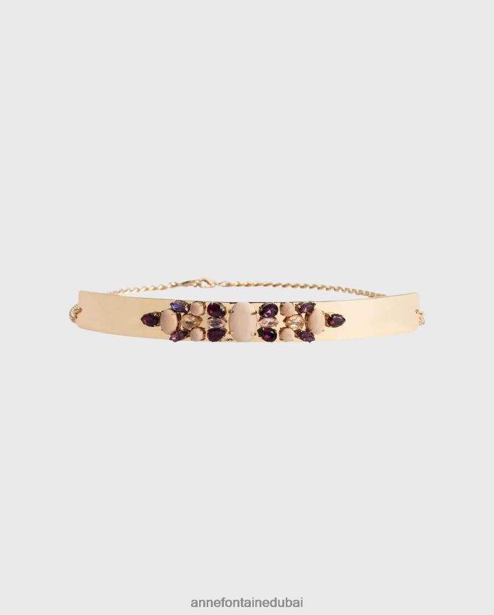 مُكَمِّلات عبد اللطيف Anne Fontaine نحيف حزام من الصوف حزام معدني مزين بالحجارة ذهب T622DL651