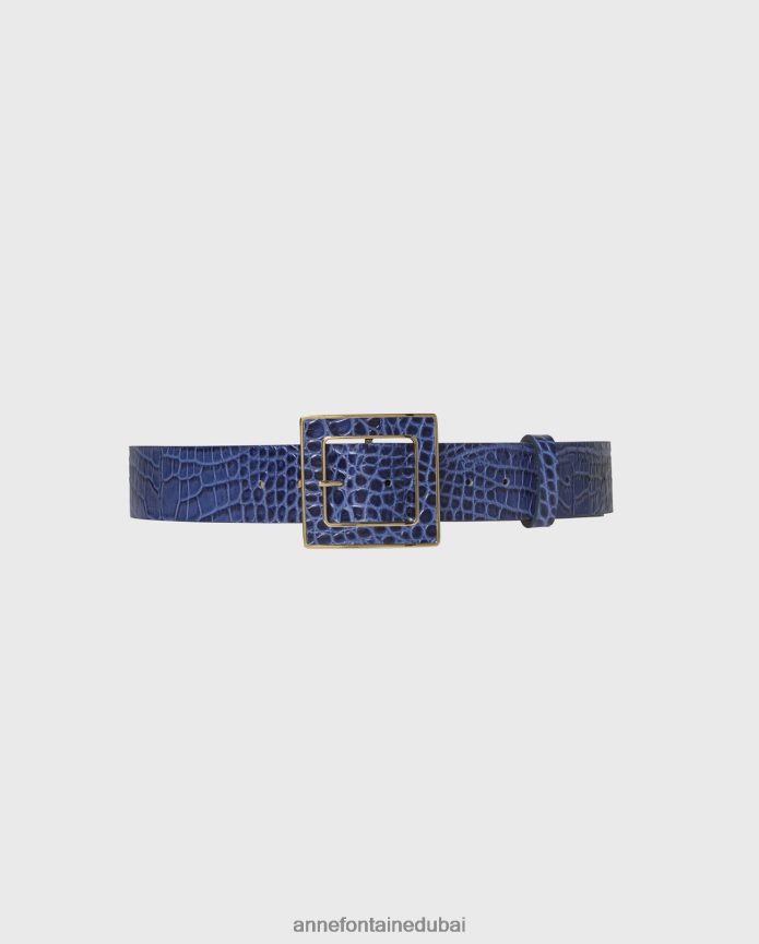 مُكَمِّلات عبد اللطيف Anne Fontaine نحيف حزام ساجار حزام من الجلد مزخرف بنقشة التمساح أزرق T622DL654