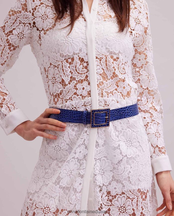 مُكَمِّلات عبد اللطيف Anne Fontaine نحيف حزام ساجار حزام من الجلد مزخرف بنقشة التمساح أزرق T622DL654