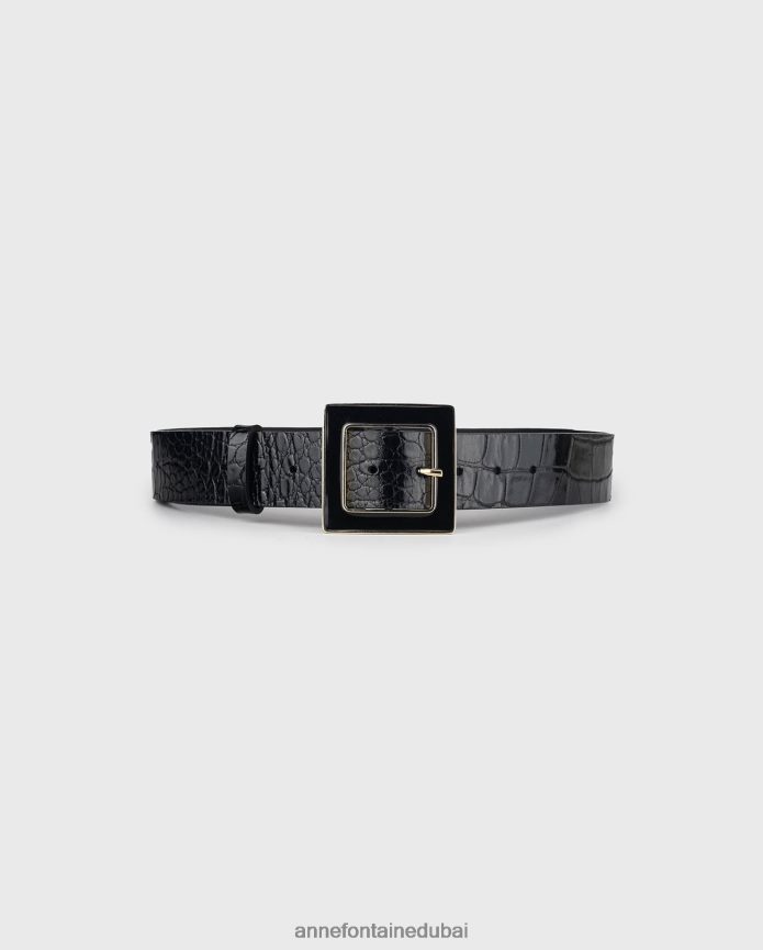 مُكَمِّلات عبد اللطيف Anne Fontaine نحيف حزام شمال ملم من الجلد بنقشة جلد التمساح باللون اللامع أسود T622DL655