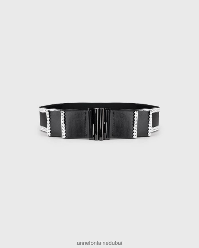 مُكَمِّلات عبد اللطيف Anne Fontaine نحيف حزام مالفينا حزام جلدي بقوس مزدوج مسطح أسود T622DL656