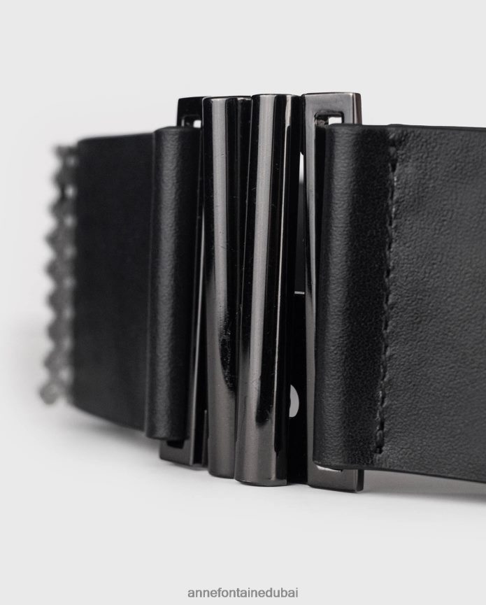 مُكَمِّلات عبد اللطيف Anne Fontaine نحيف حزام مالفينا حزام جلدي بقوس مزدوج مسطح أسود T622DL656
