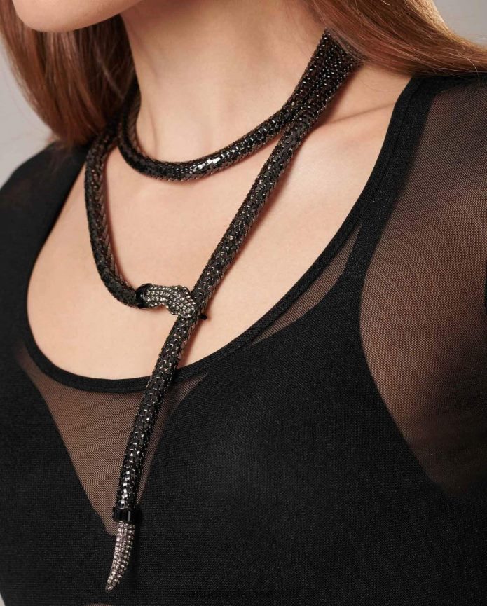 مُكَمِّلات عبد اللطيف Anne Fontaine نحيف حزام ايسلا من حبل الثعبان المعدني مزين بالكريستال أسود T622DL658